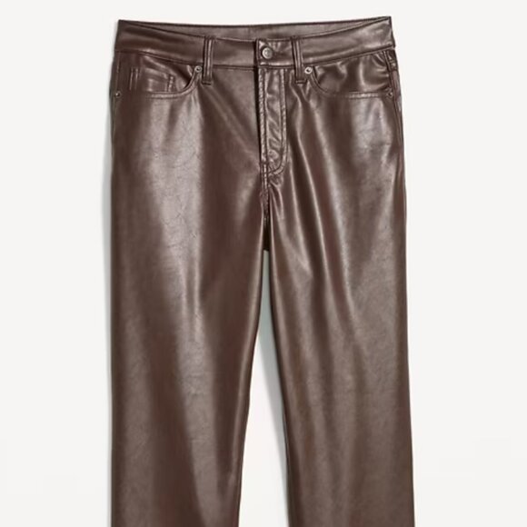 NWT Old Navy Brown High-Waisted Straight Faux-Leather Ankle Pants - Picture 2 of 5